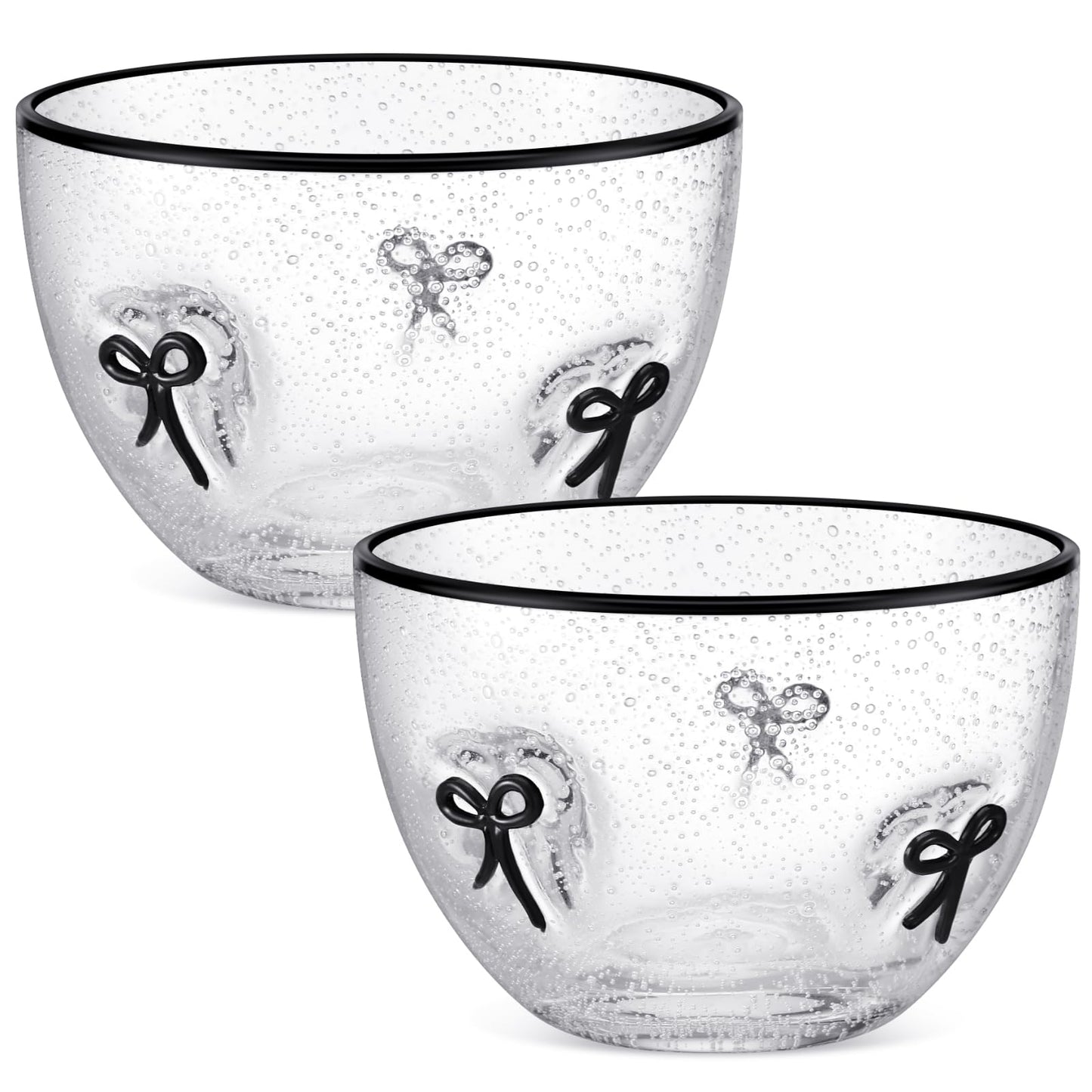Potchen 2 Pcs Bow Glass Bowls, 14 Oz Decorative Glass Dessert Bowls with Black Bow Design Coquette Room Decor Aesthetic Candy Fruit Serving Bowl for Vanity Coffee Table Kitchen Counter