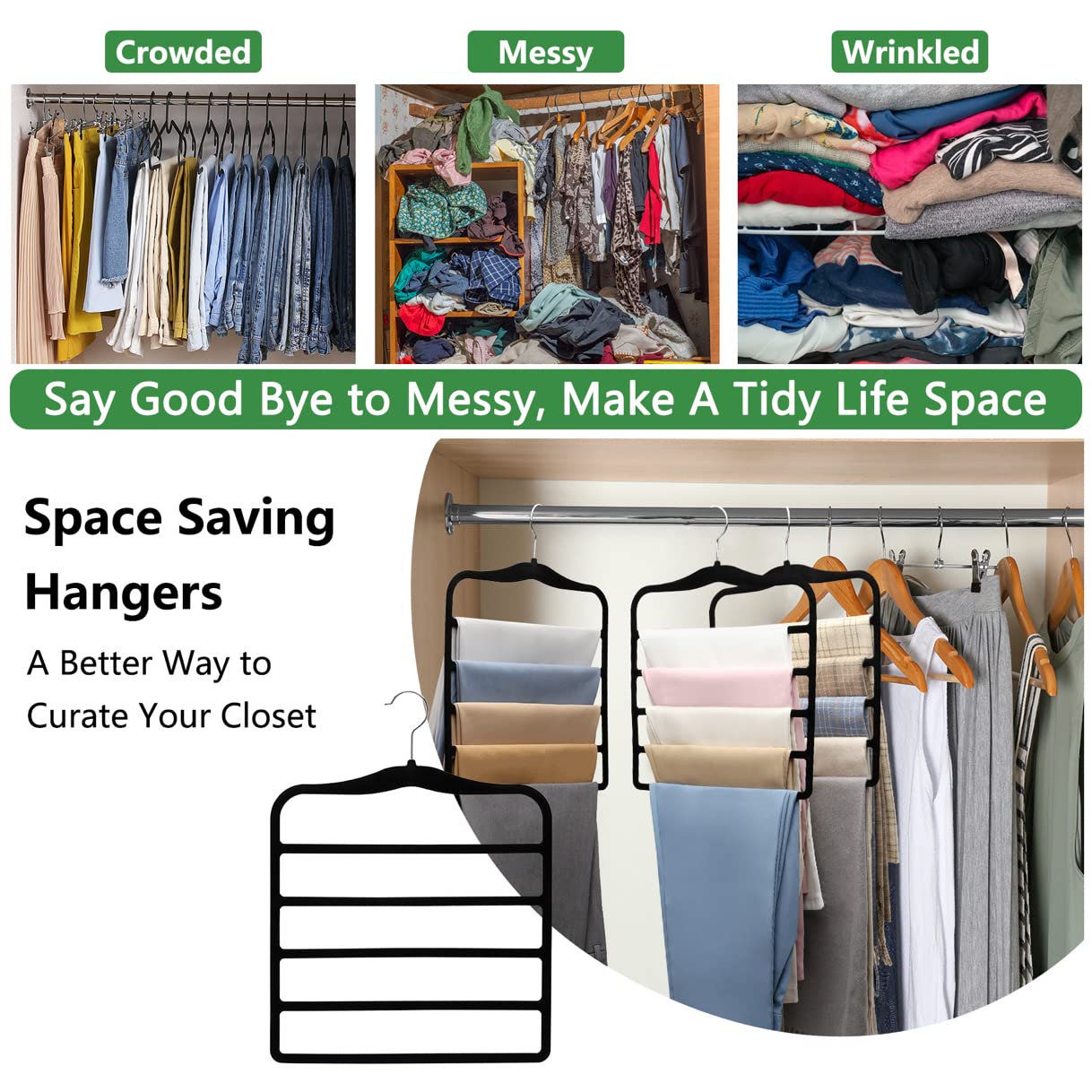 Pants Hangers Space Saving,5P Scarf Hangers for Closet Organizers and Storage,Non Slip Velvet Hanger for Closet Organizer,College Dorm Room Essentials,Heavy Duty Organization and Storage Jean Hangers
