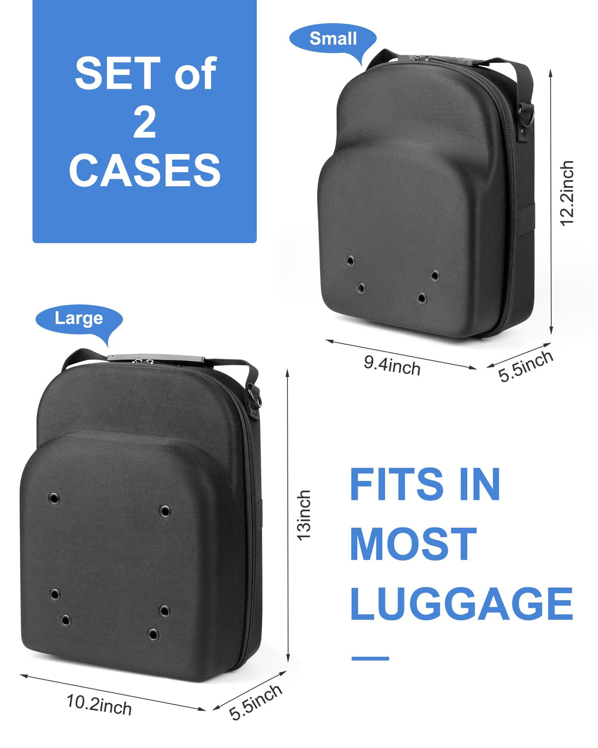 Allgawise Set of 2 Hard Hat travel Cases for Baseball Caps - Hat Storage Organizer Holder with Handle, Shoulder Strap and Trolley Sleeve, Protect up to 10 Hats for Outdoor and Home Storage, Black