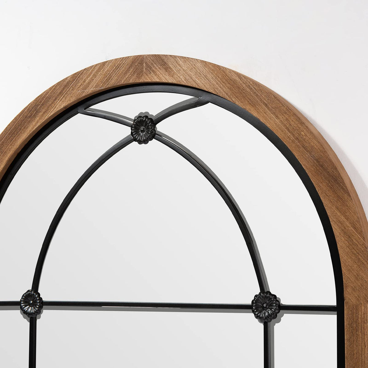 blue page 36x24 Inch Arched Wall Mirror with Rustic Wood Frame, Farmhouse Window Pane Mirror for Entryway, Bathroom Vanity and Living Room Decor, Dot Brown