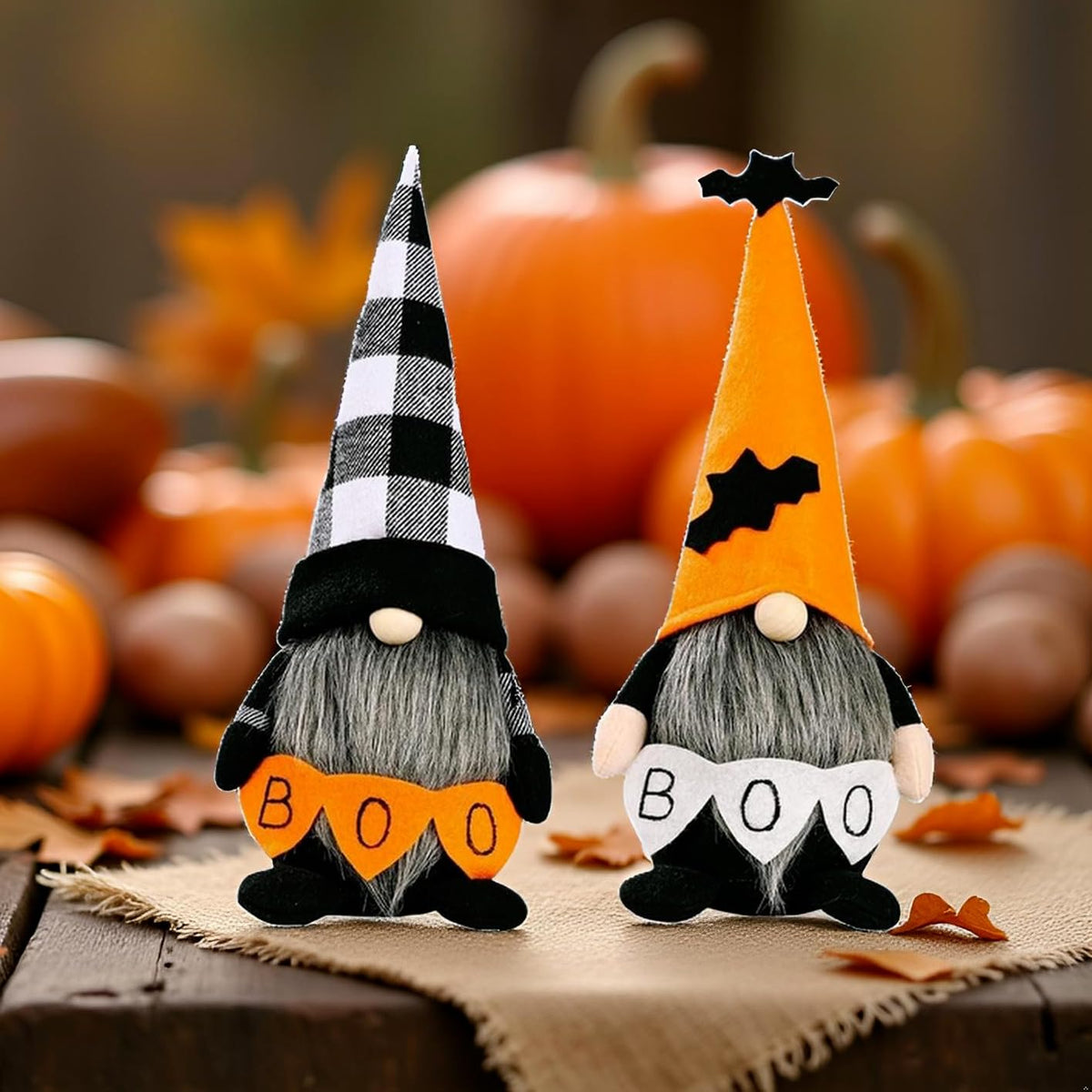 Halloween Gnomes Decoration 2 Pack Figures- 10.6'' Plush Gnome Decorations with Boo & Bat Designs, Cute Home Decor for Bookshelf, Window, Porch, Party, Halloween New Year Gift (Boo & Bat Gnomes)