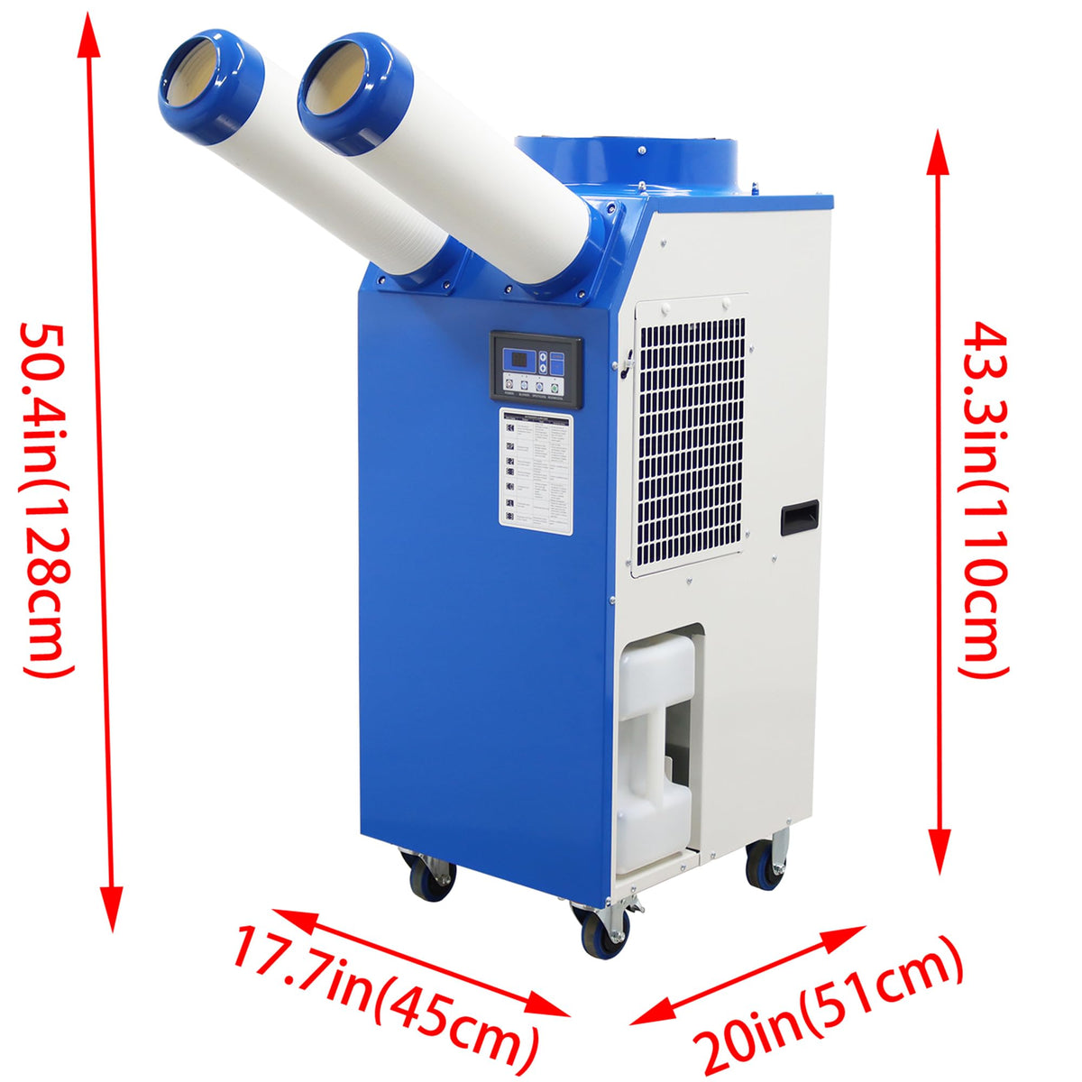 HQHAOTWU Industrial Air Conditioner Outdoor Indoor Spot Mobile Air Cooler 580m³/h Commercial Aircon with Two Outlet Tubes 110V