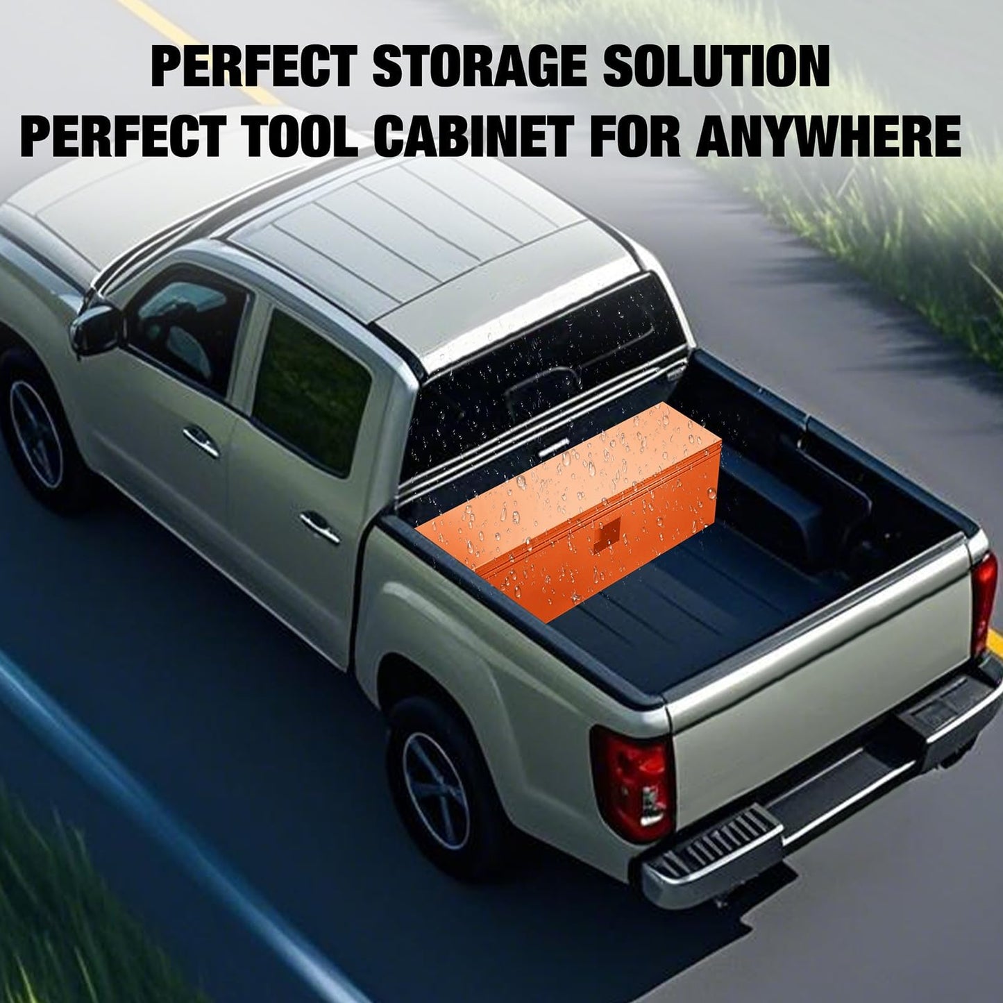 OUTLANE 15"X15"X24" Heavy Duty Steel Truck Bed Tool Box, Lockable Weatherproof Storage Organizer for Pickup, RV, Utility Trailer, Trailer Tongue & Jobsite, Powder-Coated Chest - Orange