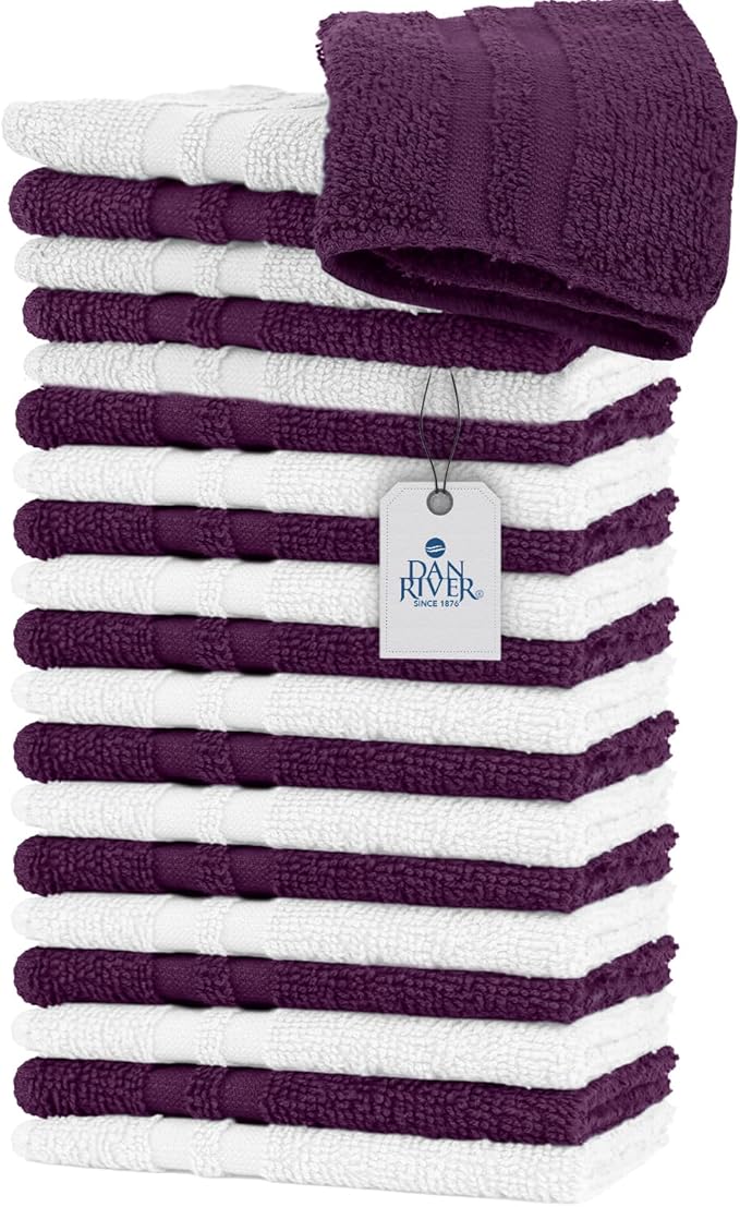 DAN RIVER 100% Cotton Washcloths 20 Pack Premium Quality Face and Body Cloth