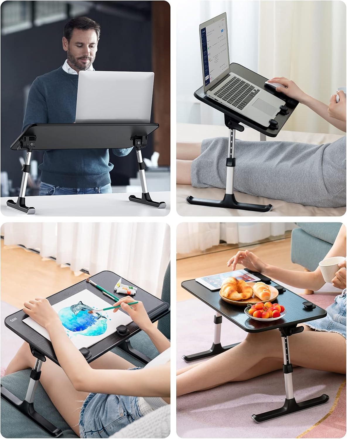 SAIJI Height & Angle Adjustable Laptop Stand for Bed, Lap Desk Bed Tray Table, Light Weight Foldable Portable Laptop Table for Couch Sofa Chair Floor Desk for Adults, Kids (52*30cm Black)