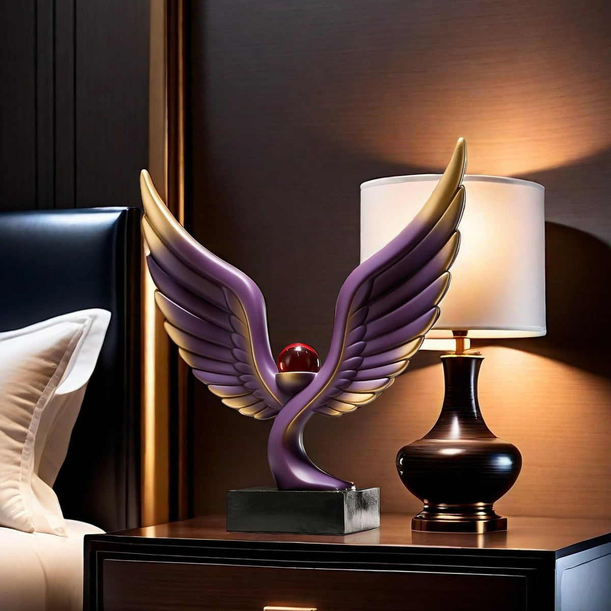 SHTWX Abstract Eagle with Crystal Ball Statue Resin Art Sculpture Frgurines Gift for Home Decor Office Living Room Desktop Display Decorative Decoration (Purple and Gold)