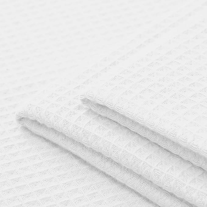 Encasa XO Kitchen Dish Towels Set | White | Waffle Weave and Flat Hand Tea