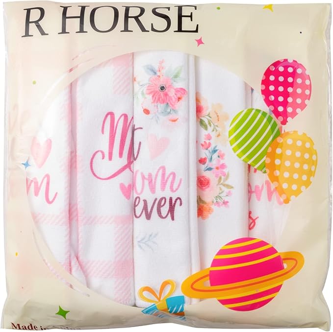 R HORSE 5Pcs Best Mom Kitchen Dish Towel Set Mother Pink Floral Absorbent