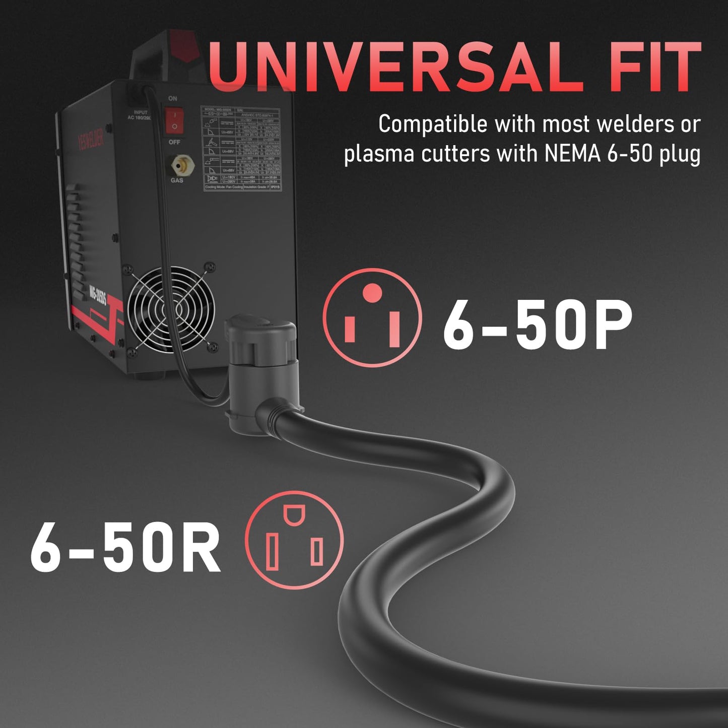 YESWELDER 50ft 250 Volt Welder Extension Cord 8 AWG Power Extension for Welding Machines, NEMA 6-50P to 6-50R