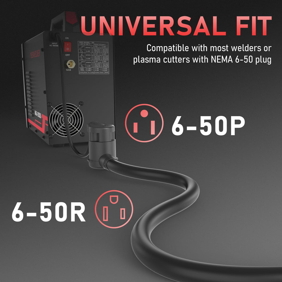 YESWELDER 50ft 250 Volt Welder Extension Cord 8 AWG Power Extension for Welding Machines, NEMA 6-50P to 6-50R