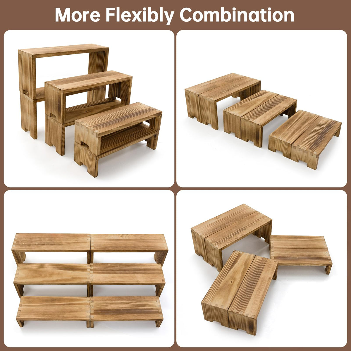 Yikaroeli 2 Set Small Display Riser Wood Risers Wooden Cupcake Display Stand,9.4"-7.8" Graduated Sizes,3Tiered 6Pcs Display Racks Dessert Food Stands