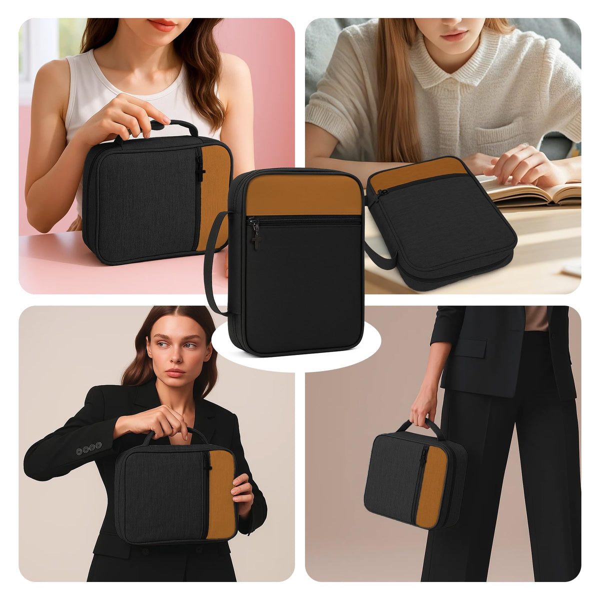 Bible Cover with Durable Handle, Carrying Book Case Church Bag Bible, Protective with Zippered Pocket, Bible Study Accessories Supplies, Gift for Mother Lady Women Men(Black Coffee)