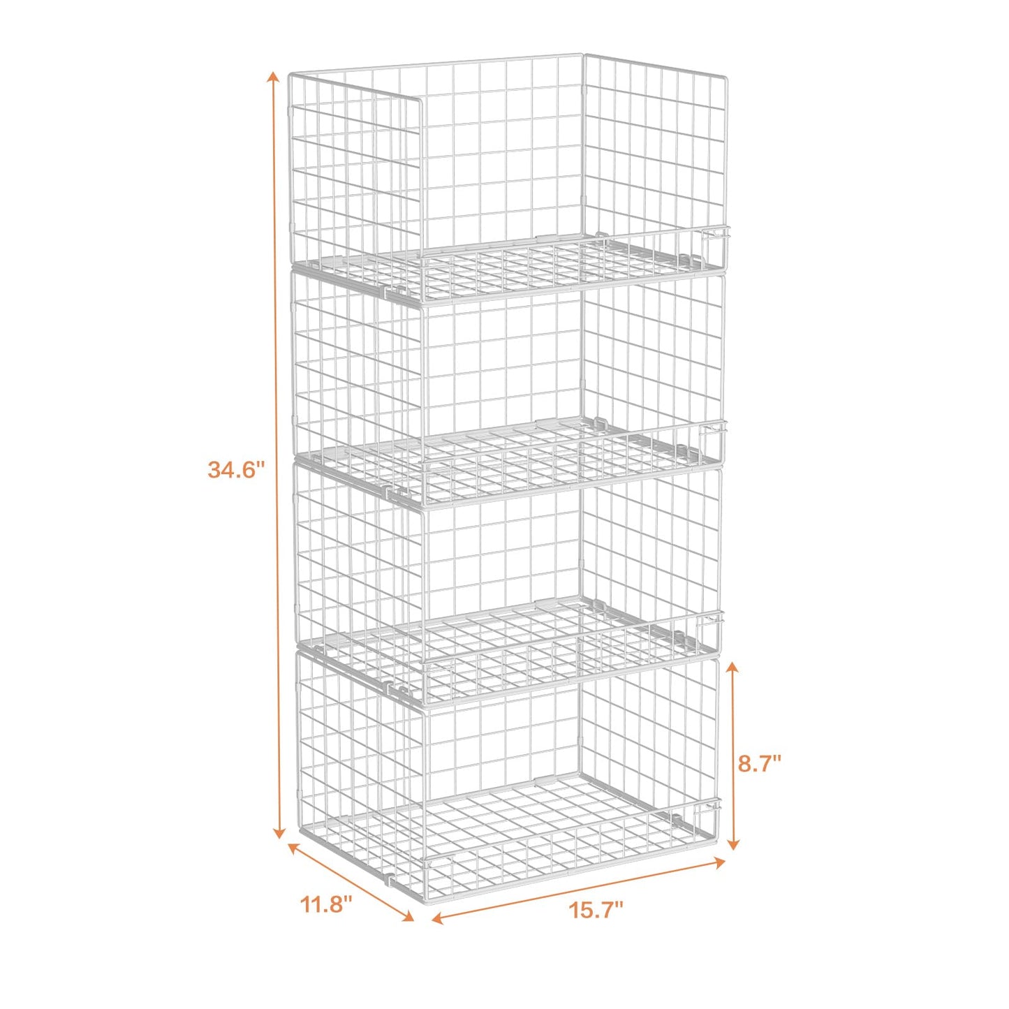 Yociyoga 4-Tier Stackable Closet Organizers and Storage Basket, Foldable Closet Shelf Organizer System, Space-Saving Clothes Storage Drawer Organizer for Wardrobe, White ((Patent 30022416))