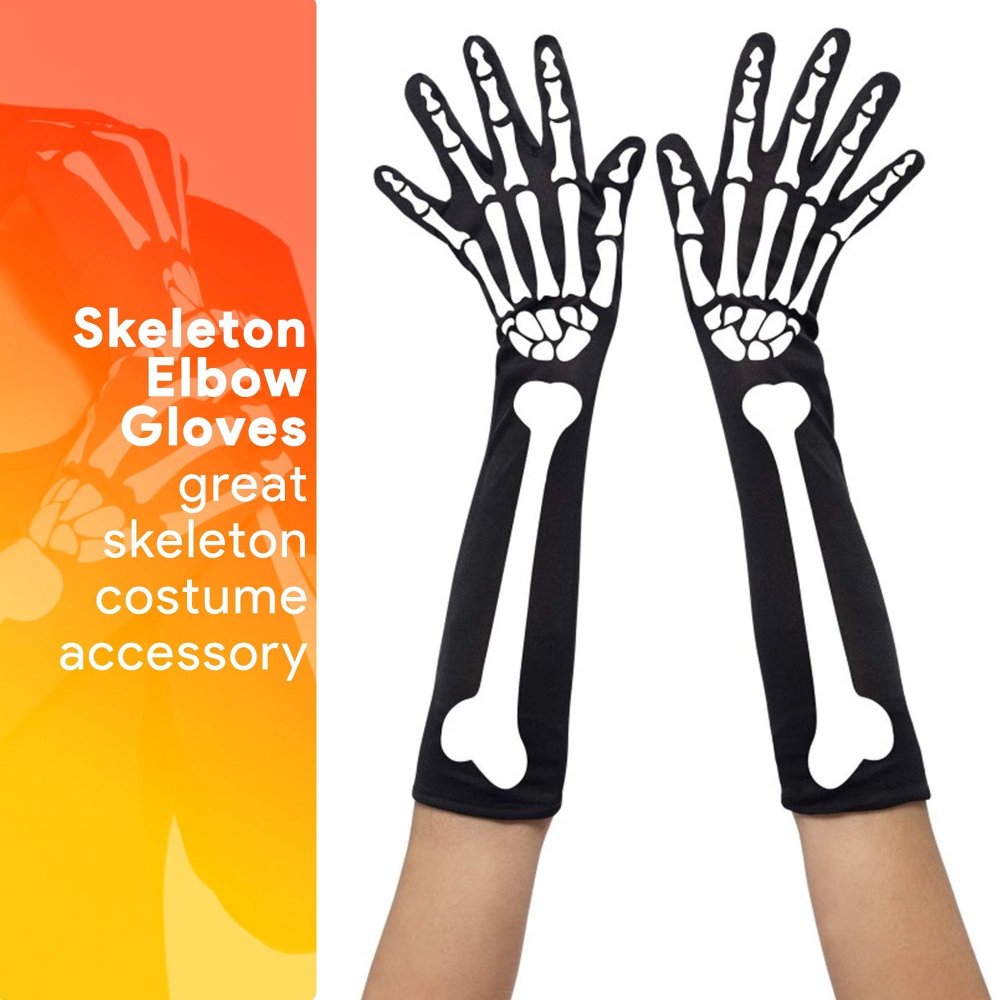 Skeleteen Bone Hand Skeleton Gloves - Skeleton Accessories Stretch Elbow Gloves for Adults and Kids