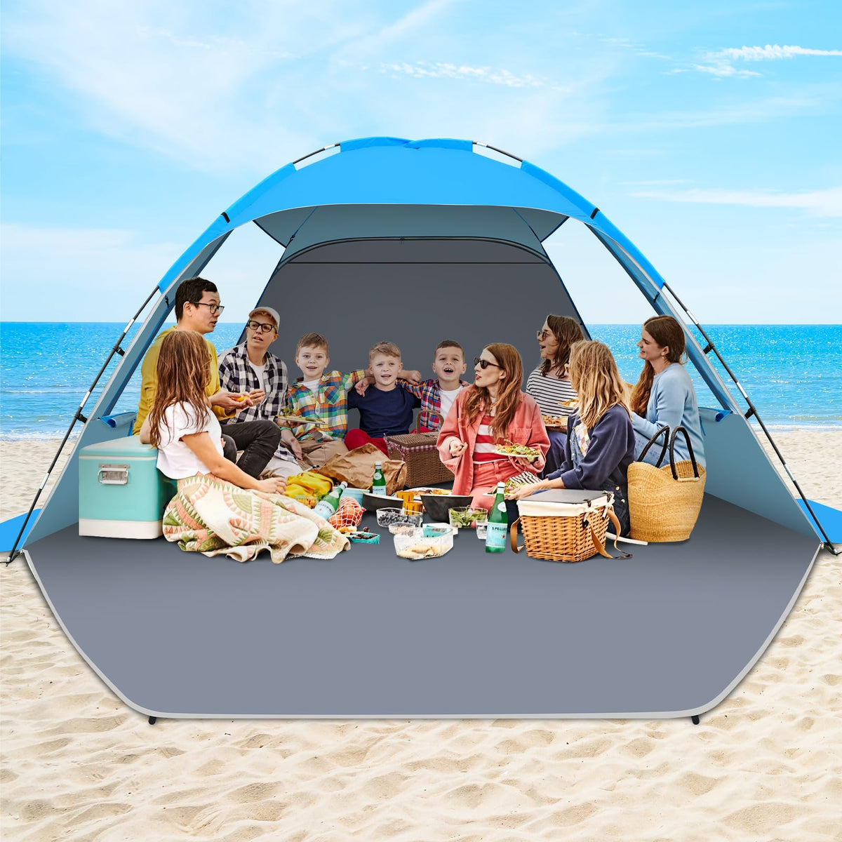 Gorich Beach Tent Sun Shelter for 3/4/6/8/10 Person with UPF 50+ UV Protection, Lightweight & Easy Setup Beach Shade Canopy, Portable Beach Shade Tent Beach Cabana