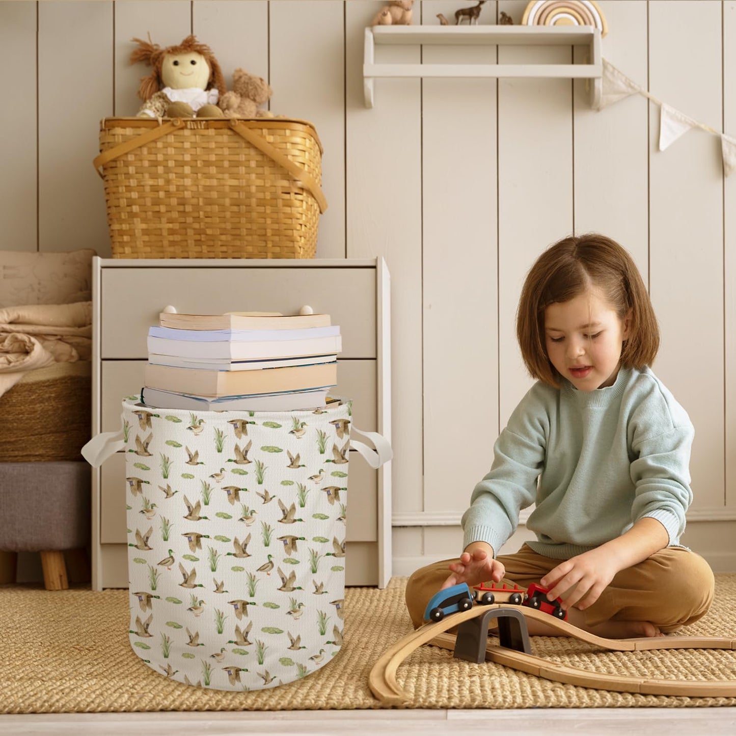 Cilrii Mallard Duck Nursery Laundry Basket, Farmhouse Waterfowl Mallard Ducks Laundry Basket Hamper Waterproof Collapsible Clothes Toys Storage Bin for Bedroom Bathroom Kids Room, Toybox for Boys
