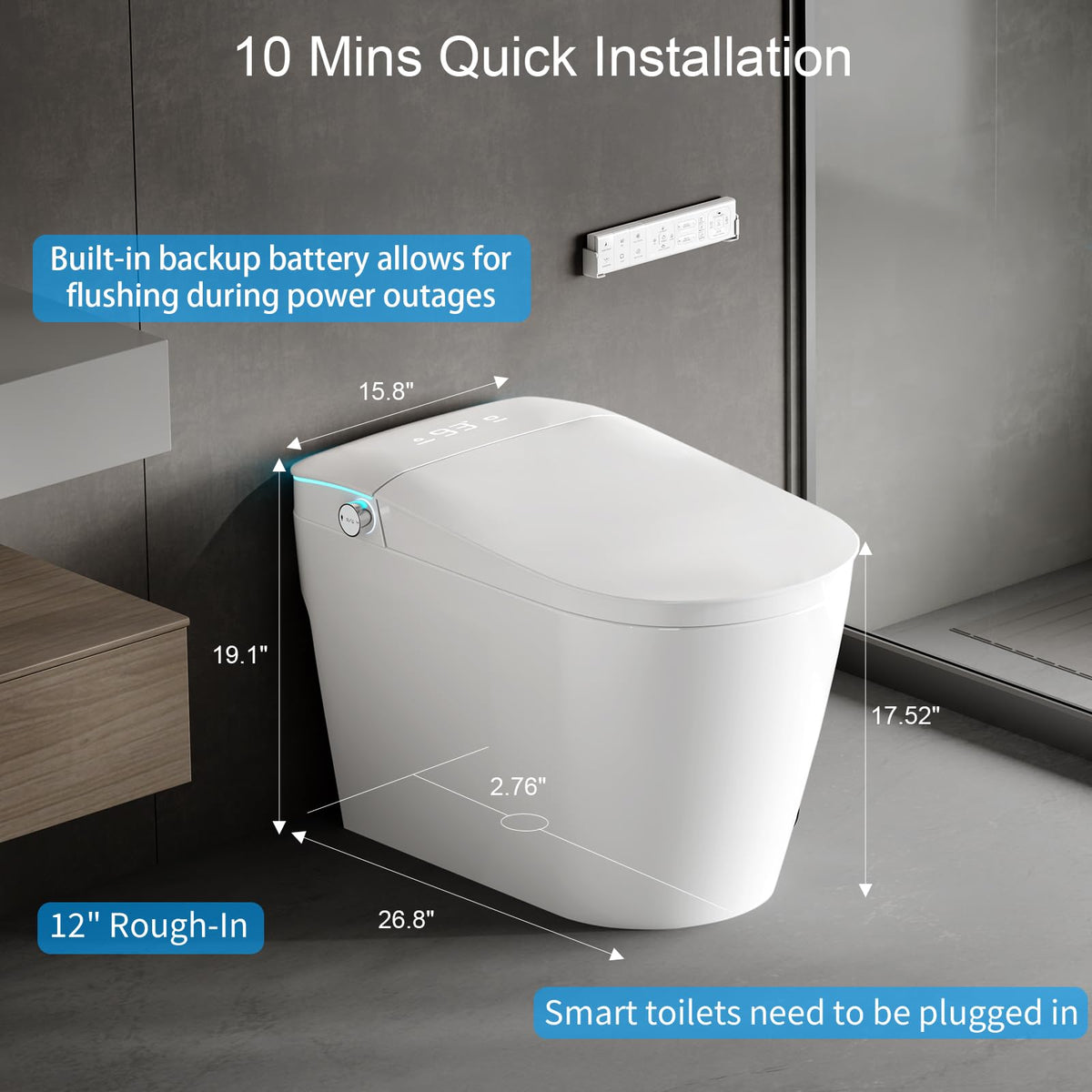 Smart Toilet with Bidet Built in, Auto Soft Open/Close, Booster Pump Tank, 1000g MaP Auto Dual Flush, Foam Shield, UV-C Light, Heated Seat, Instant Warm Water, Deodorization, ADA Height for Bathrooms