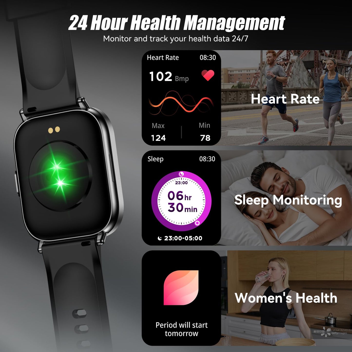 ganopterygon Smart Watch with 2.01" HD Touchscreen, Bluetooth Calling, 120+ Sports Modes, 24/7 Heart Rate & Sleep Monitoring, IP67 Waterproof Fitness Tracker, Compatible with iOS and Android (Black)