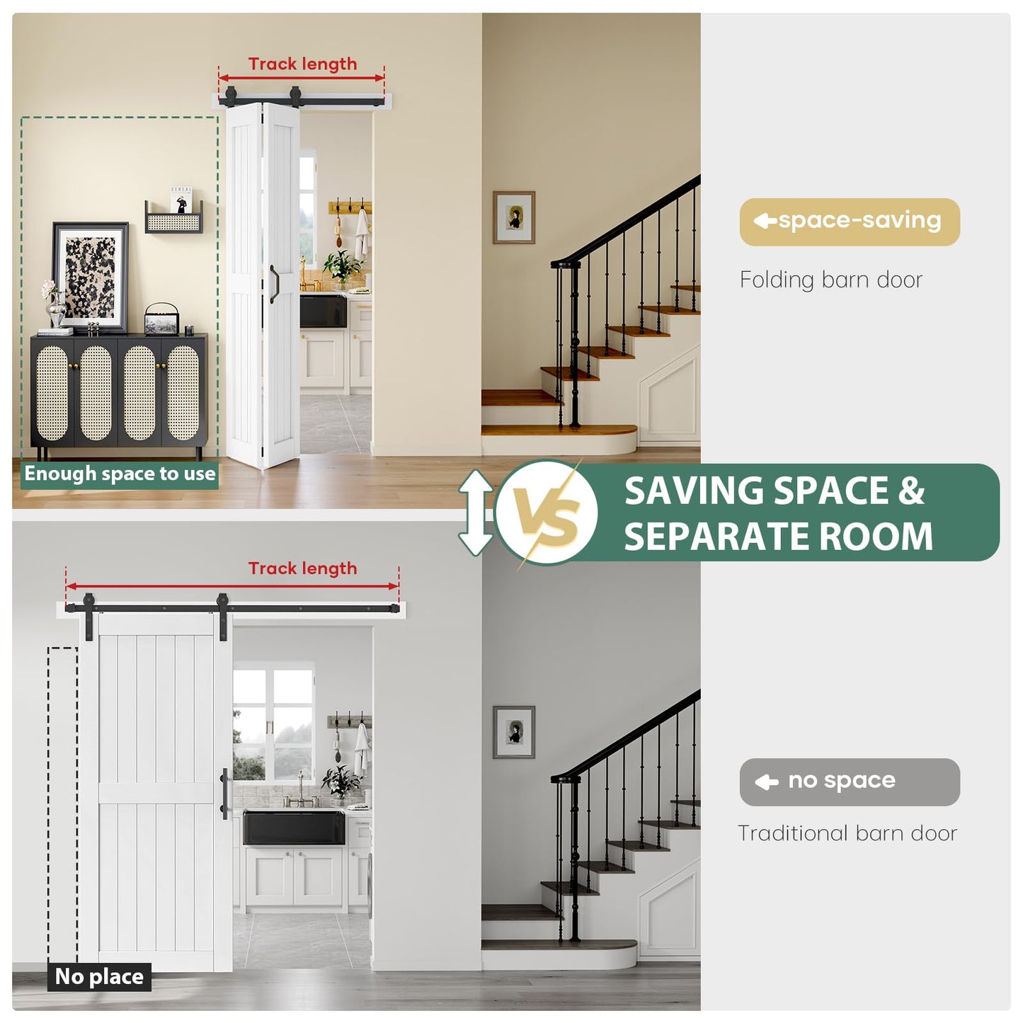 Easelife Bifold Barn Door 42'' x 84'',Bi-Fold Sliding Closet Doors with Hardware Kit Included,46'' Track Kit for 2 Doors,Waterproof, Pre-Drilled Holes Easy Assembly,White