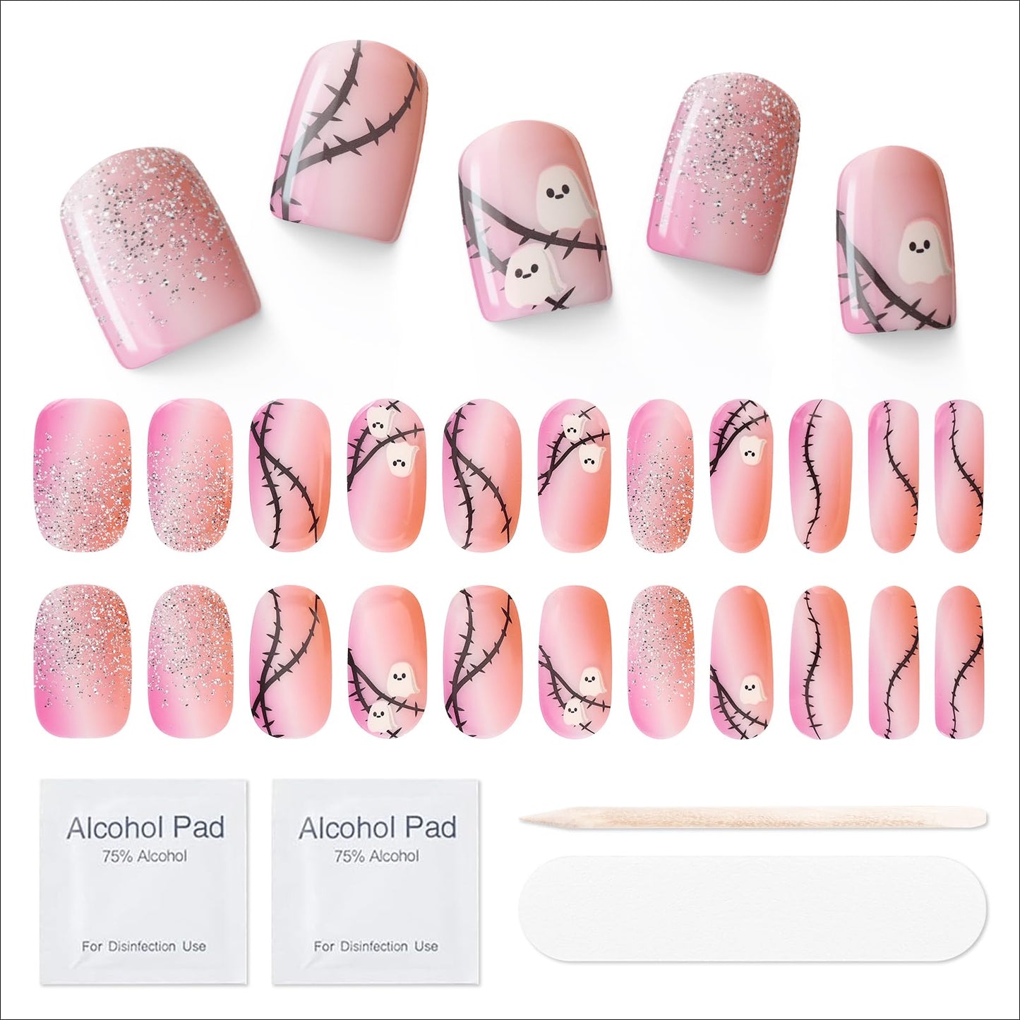 MOOYIYAN Gloss Nail Strips|Uv Free|22 Pcs,Gel Nail Stickers|Long Lasting Two Weeks and Easy to Apply&Remove|Light Halloween