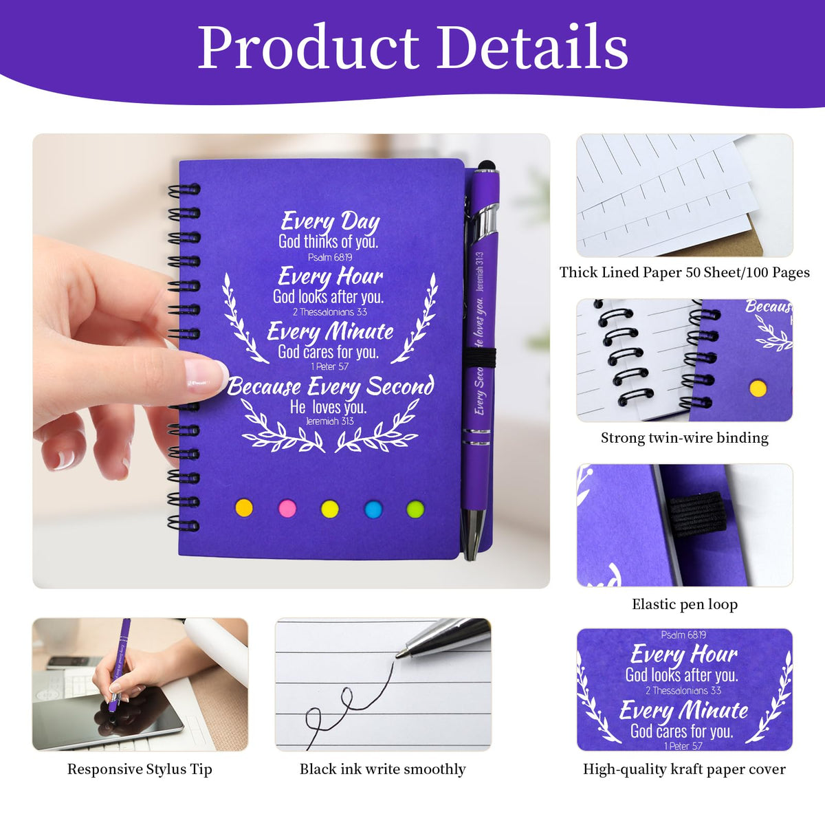 40 Pcs Bulk Mothers Day Christian Gifts Prayer Journal for Woman - 20 Set Christian Spiral Notebook & Religious Pen - Church Gifts for Inspirational, Sunday School, Bible Study, Devotions (Colorful)