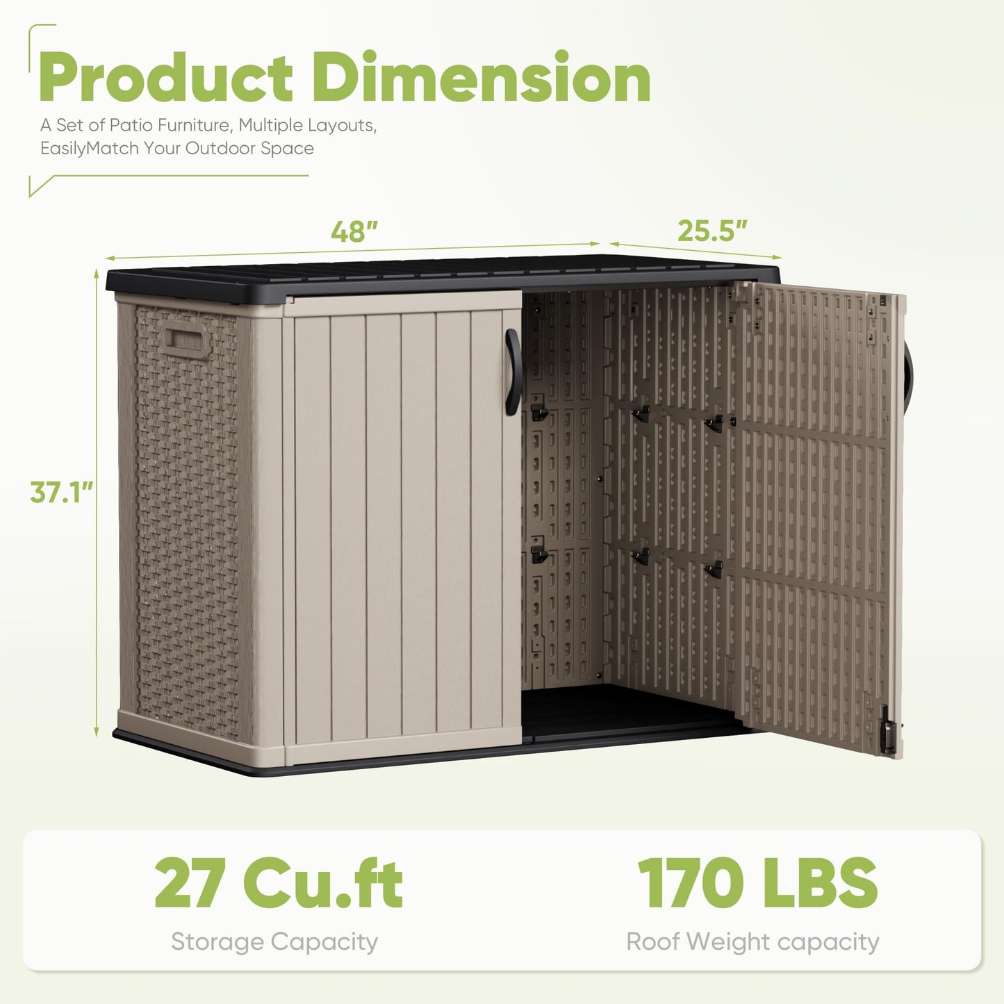 Devoko Outdoor Storage Cabinet 26 Cu Ft with Lockable Doors, Horizontal Storage Shed Waterproof Patio Tools Storage Box for Sofa Cushions, Gardening Tools and Accessories (Beige)