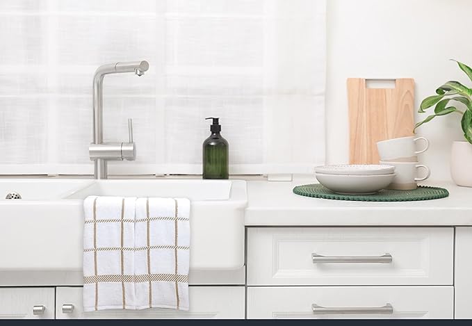 100% Cotton Terry Dish Towels, 4 Pack Checks, 16 x26 Inches, Super Soft and