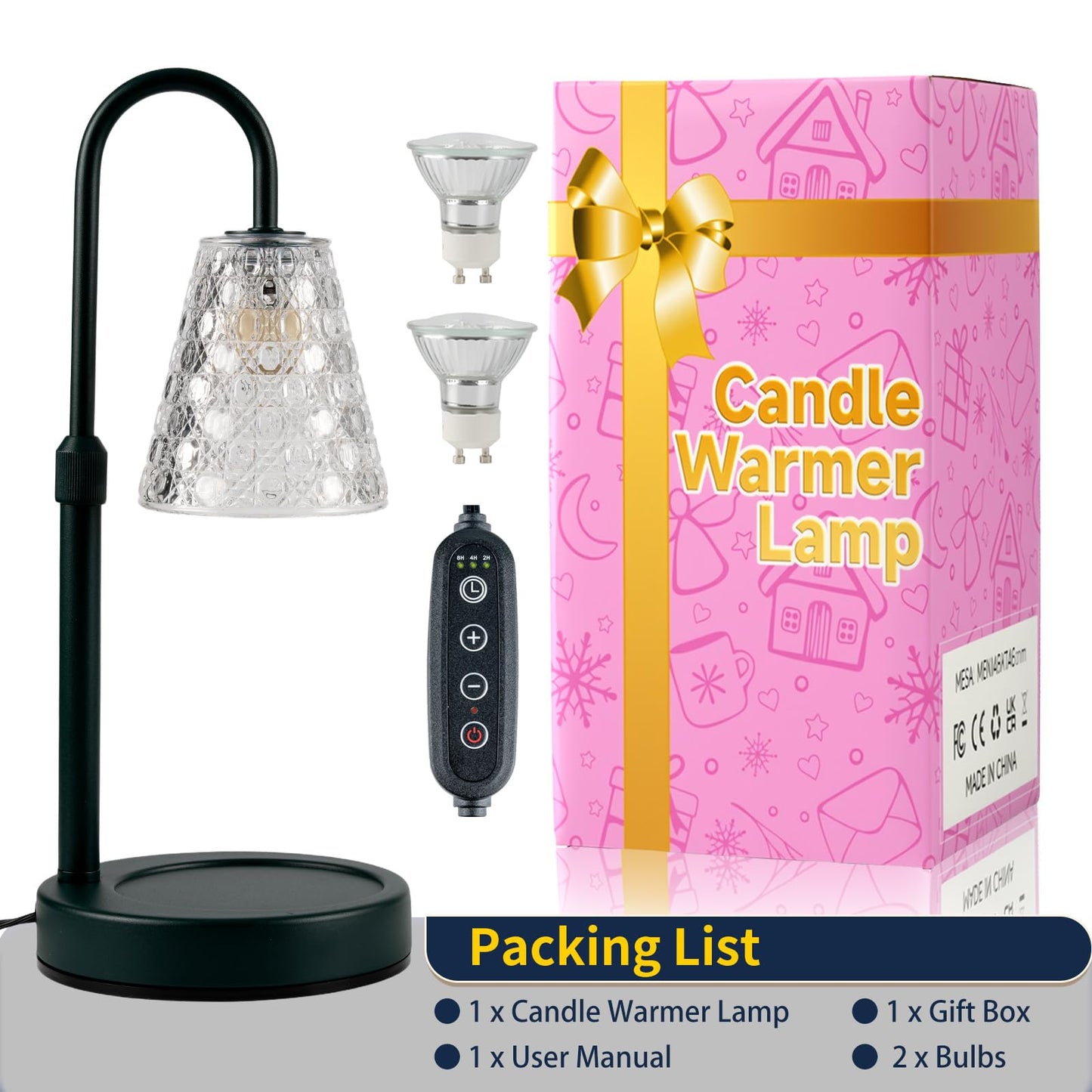 RMFSH Candle Warmer Lamp Green with Timer Dimmable, Birthday Gifts for Women Mom, House Warming Gifts New Home Decor, Wax Melt Warmer for Jar Candles with 2 Bulbs