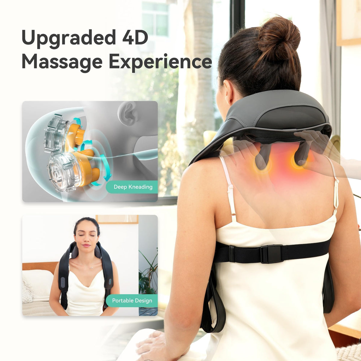 Snailax Cordless Neck Shoulder Massager with Soothing Heat, Fsa Hsa Eligible, Upgarded 4D Deep Tissue Kneading, Shiatsu Back Massager Pillow for Neck, Traps, Back, Gifts for Men Women Mom Dad