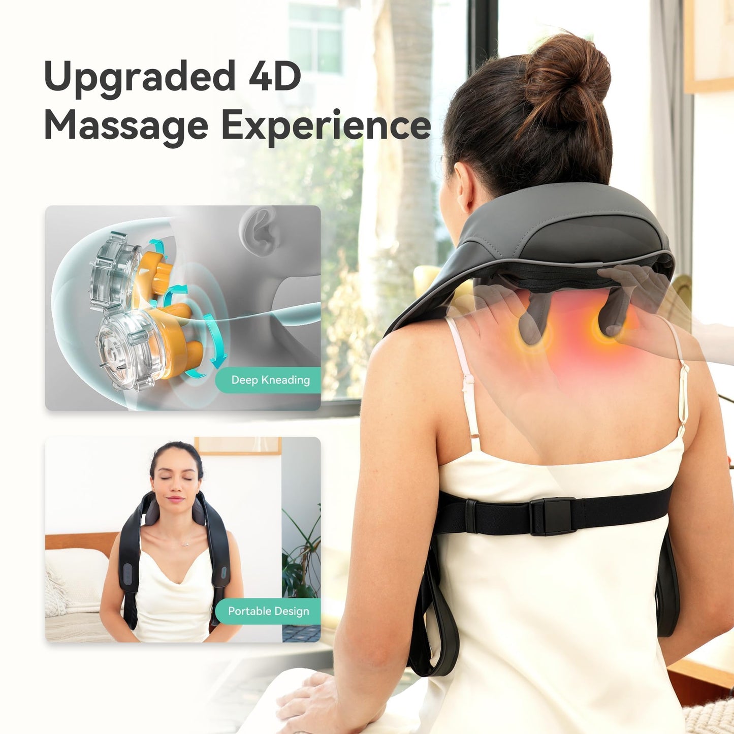 Snailax Cordless Neck Shoulder Massager with Soothing Heat, Fsa Hsa Eligible, Upgarded 4D Deep Tissue Kneading, Shiatsu Back Massager Pillow for Neck, Traps, Back, Gifts for Men Women Mom Dad