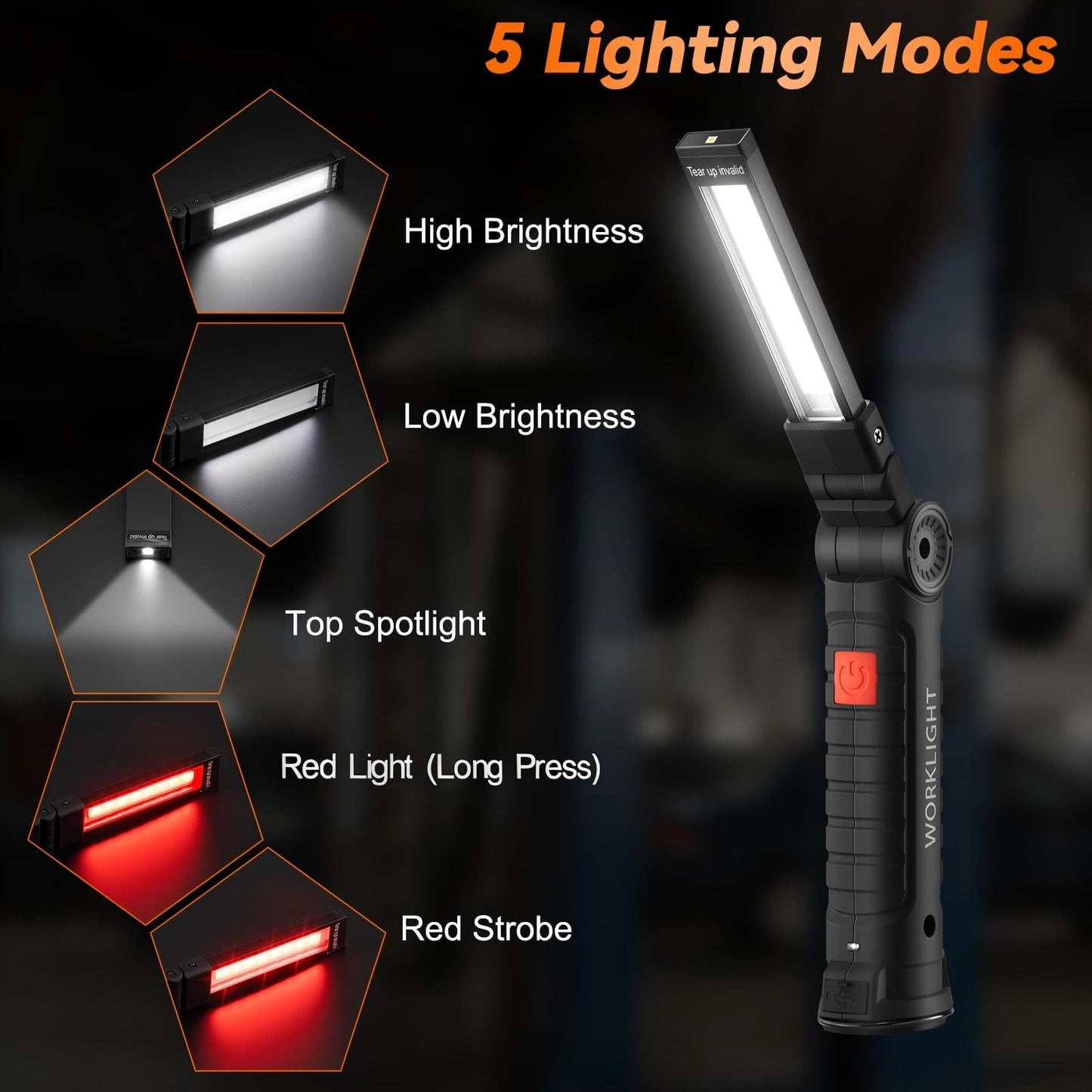 Ruboliy Magnetic Work Light 6Pack, Rechargeable LED Work Light with 360° Rotation, 5 Mode Mechanic Light, Compact Rechargeable Flashlight with Hook for Car Repairing, Emergency, Fathers Day Dad Gifts