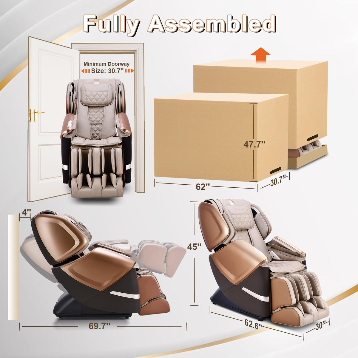 MYNTA 4D Massage Chair for Full Body, 4D+2D Dual Mechanism with Waist & Shawl Heating, Zero Gravity Recliner Foot & Calf Massage, Extended SL-Track, Music Sync with Hi-Fi Bluetooth Speaker