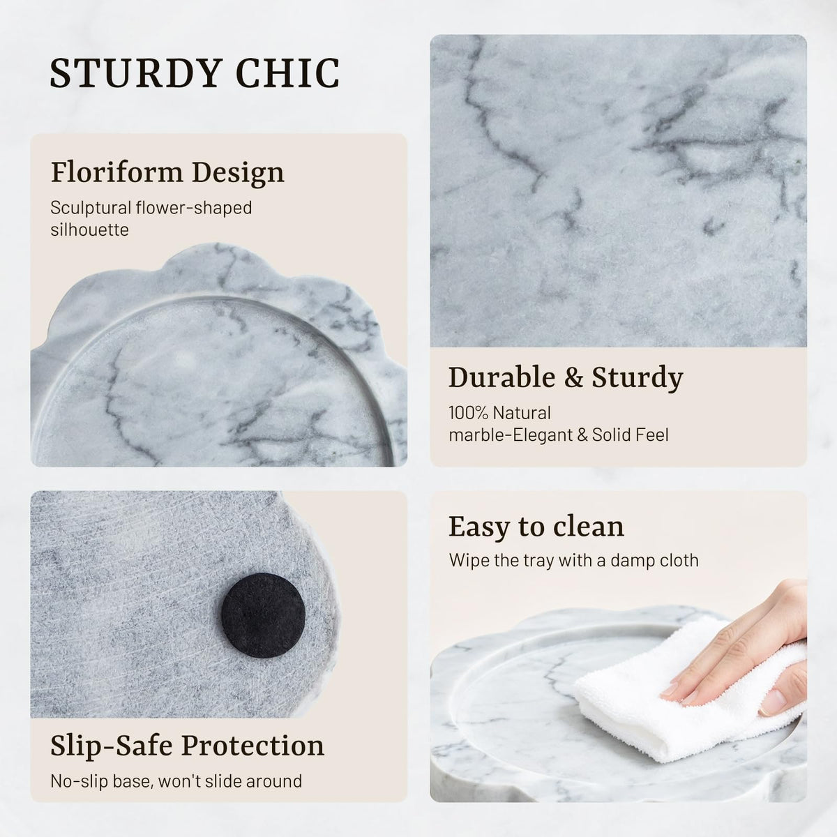 Natural Marble Candle Holder, Elegant Marble Scalloped Tray for Countertop, Solid Feel, Smooth Finish, Catchall for Jar Pillar Candles, Perfume, Key, Jewelry Dish, 6.3" Diameter