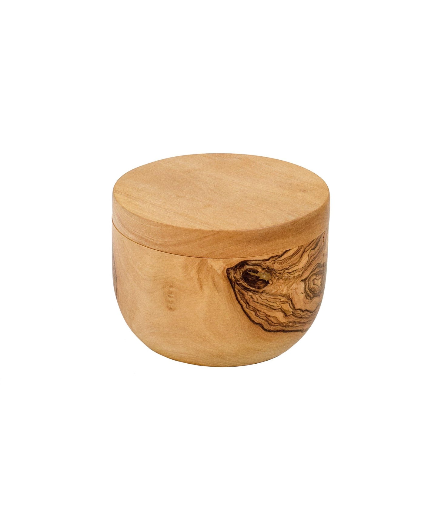 Berard Handcrafted Salt Keeper with Magnetic Lid, 4" Round, Olive Wood