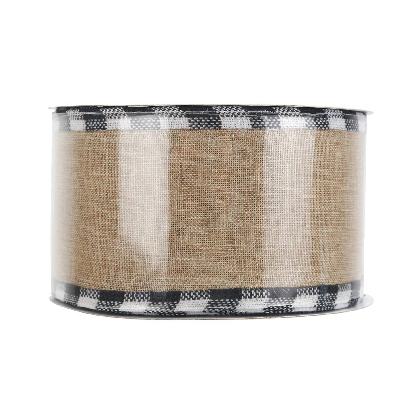 MEEDEE Burlap Christmas Ribbon Wired 2.5 Inch Plaid with Black and White Checkered Edging 10 Yards for Christmas Tree and Wreath Making
