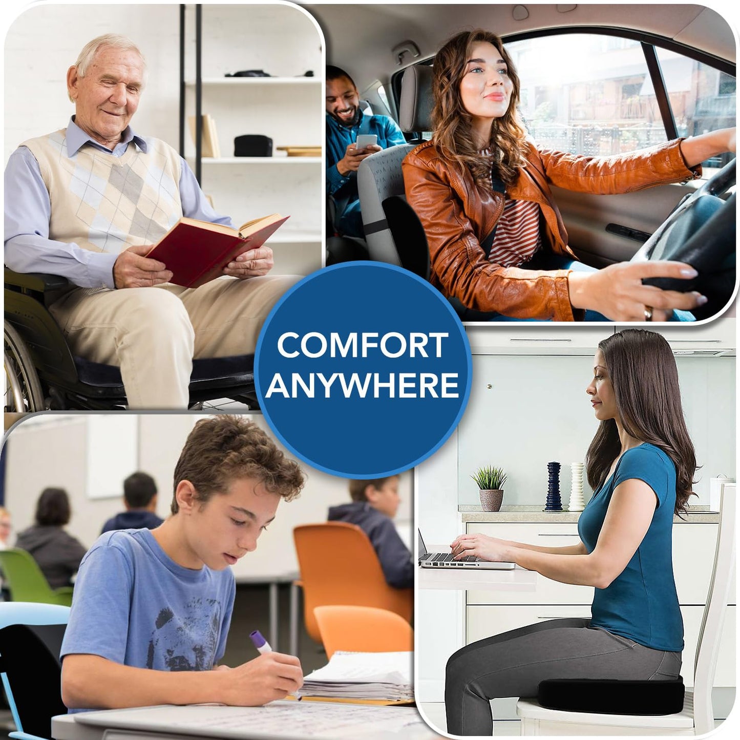 QUTOOL Seat Cushion and Lumbar Support Set for Office Chair ā Supports Lower Back & Hips for Long Sitting Comfort, Helps Maintain a Comfortable Sitting Position, Ergonomic Memory Foam, Washable Cover