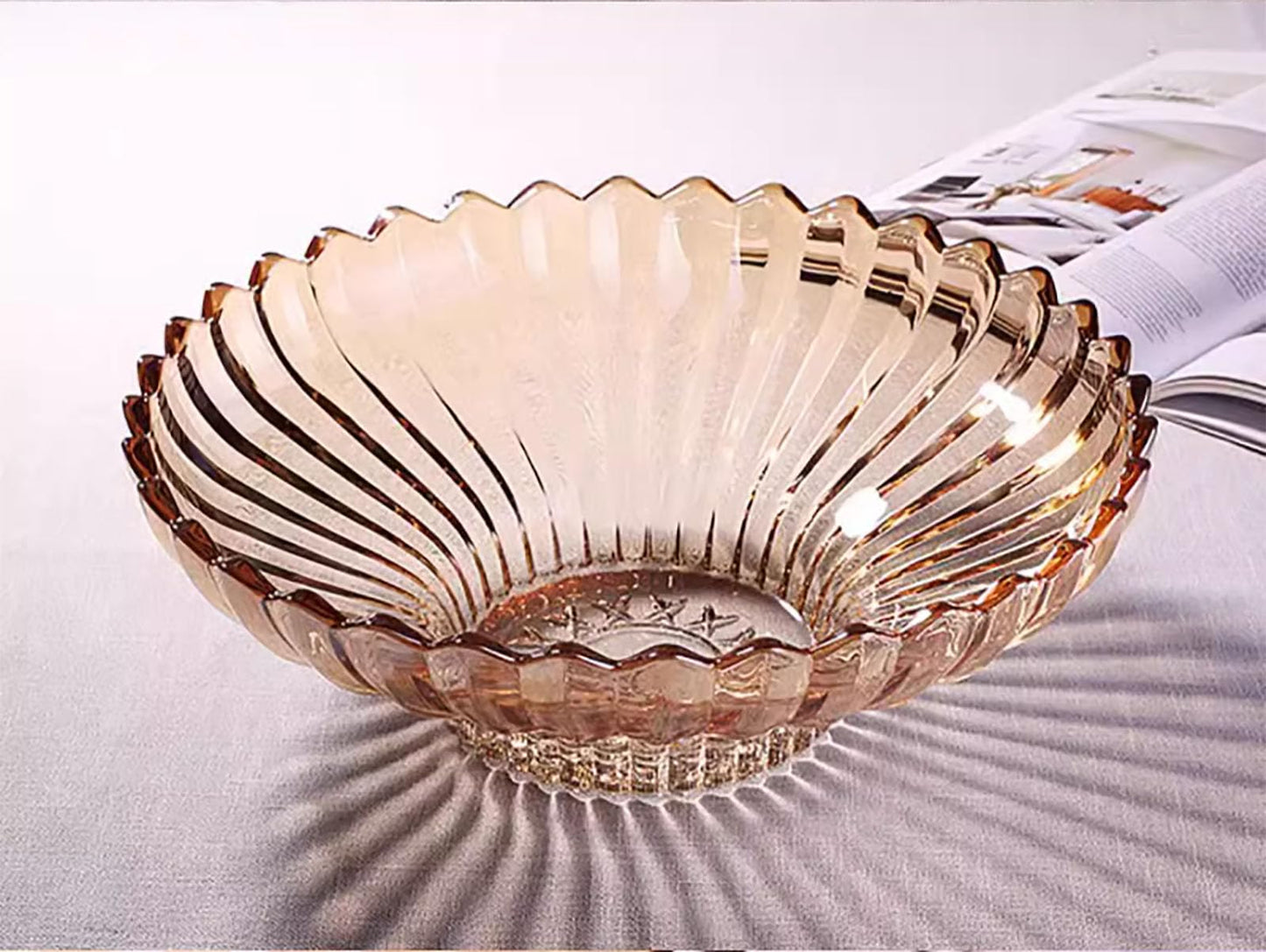 Rxcvkmw Glass Fruit Bowl or Decorative Bowl, used for Kitchen counter or living room center table decoration, 12.5 inch Fruit Bowl or Center Bowl (Amber)