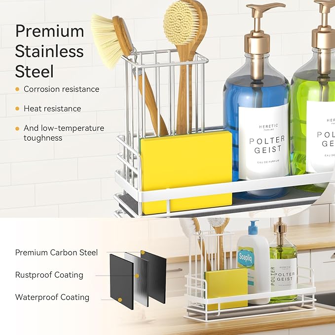 Yofidra Sink Caddy with Stone Drying Tray: Stainless Steel Soap Dispenser