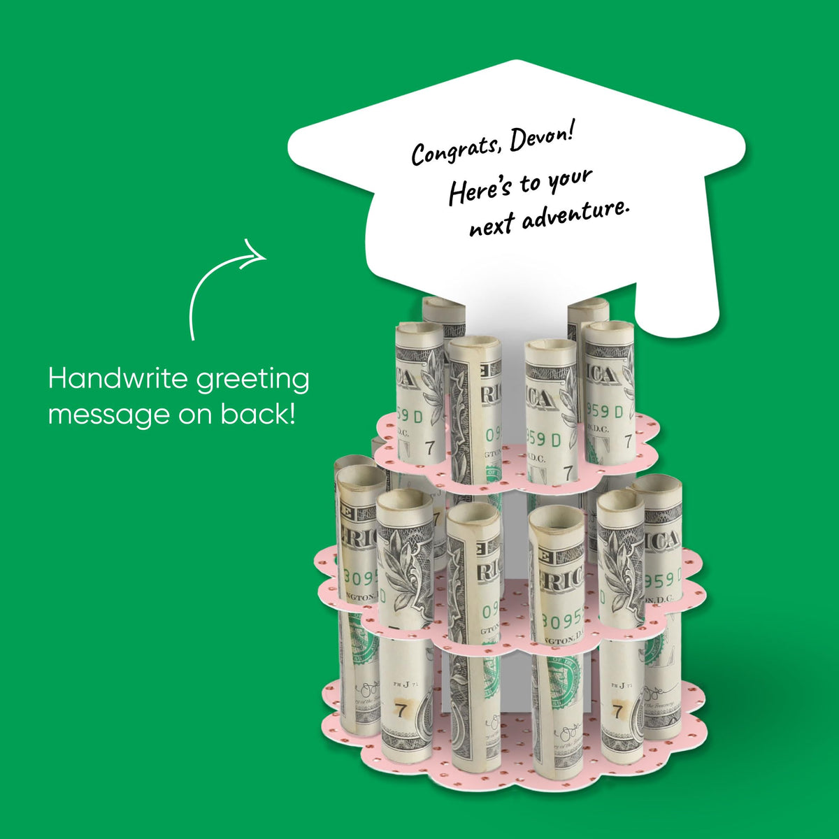 Big Dot of Happiness Graduation Money Gift Holder - DIY Celebration Cash Cake Stand with 20 Bill Slots, Black and White Decorative 2-Tier Cap Design, Party Display - Assorted Grad - Set of 3