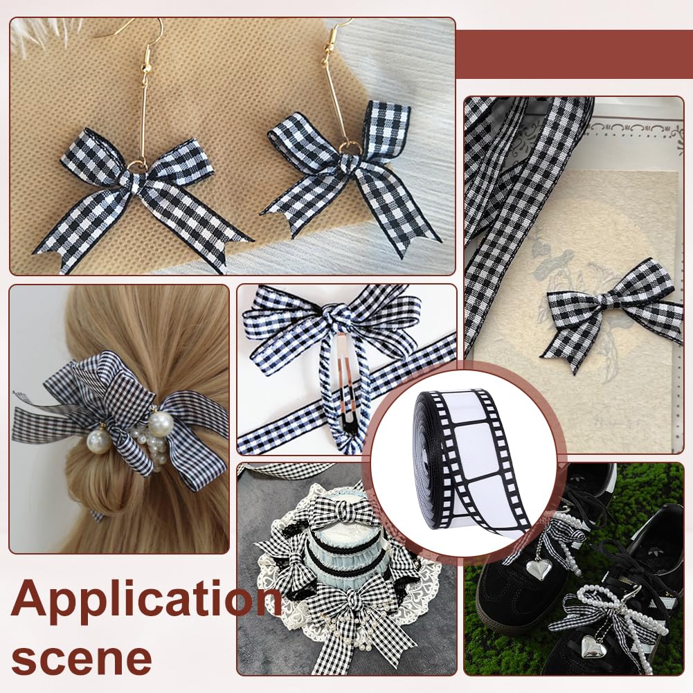 PH PandaHall 20 Yards Filmstrip Ribbons 1.5inch Black and White Film Border Roll Film Pattern Ribbon Movie Themed Decorating Material for Movie Night Theater Theme Party Gift Wrapping Table Decor