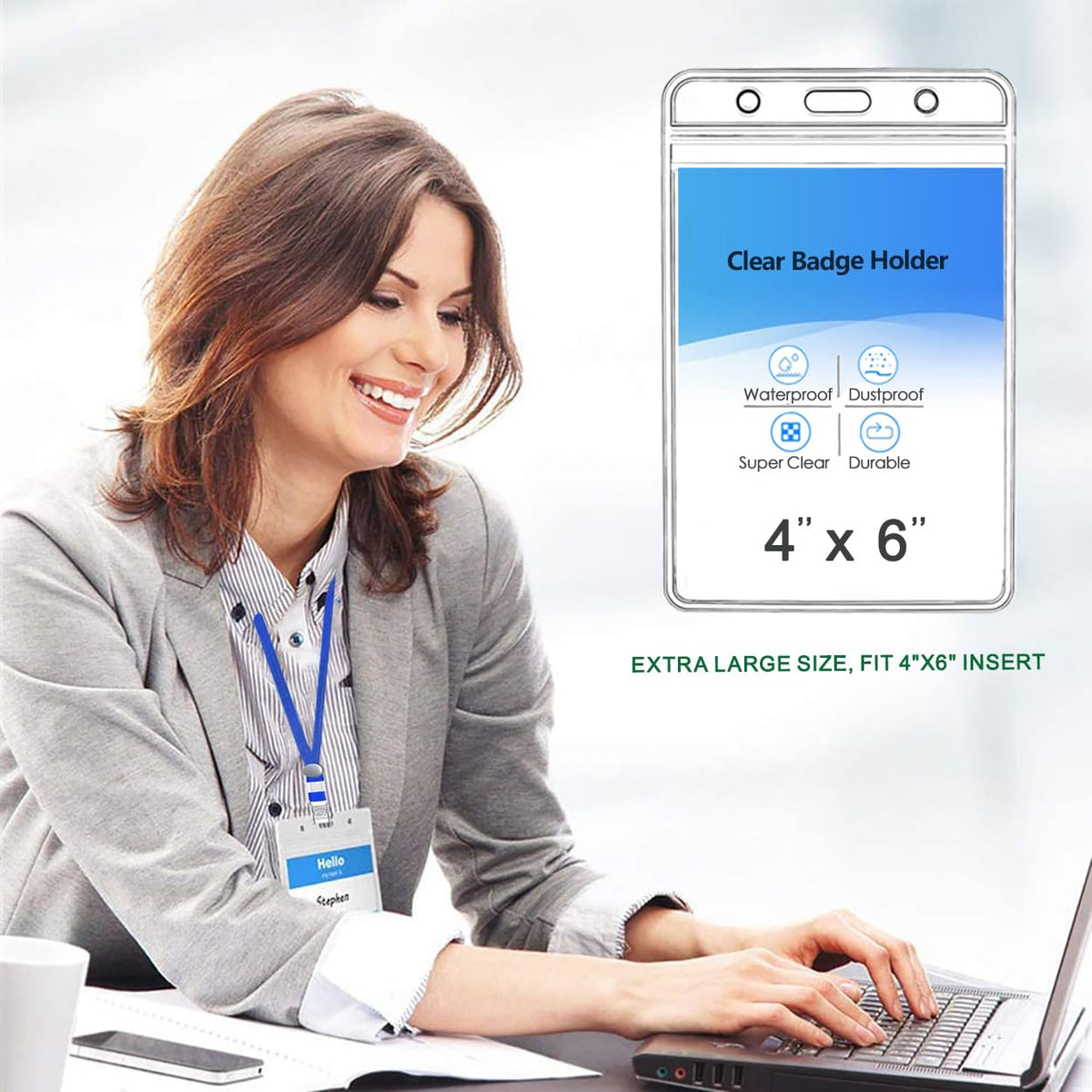 BufferABC Passport Badge Holders Extra Large PVC ID Card Holder, Premium 4X6 Inch Badge & Credential Holders with Lanyards for Passports, Cash, Plane Ticket, Receipts Cruise and Vacation