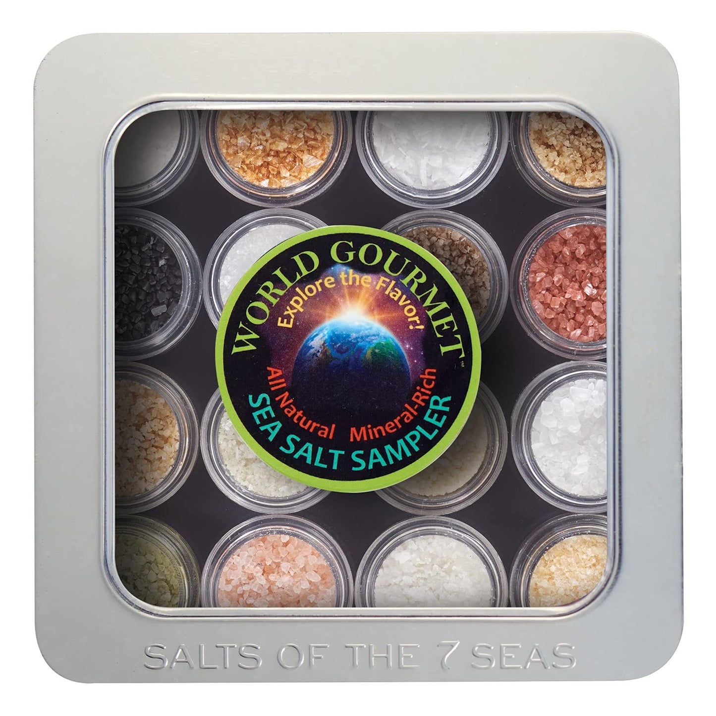 Salts of the 7 Seas Gourmet Sea Salt Sampler, 16 Unrefined All-Natural Sea Salts, Gift Set for Cooking, Grilling & Finishing