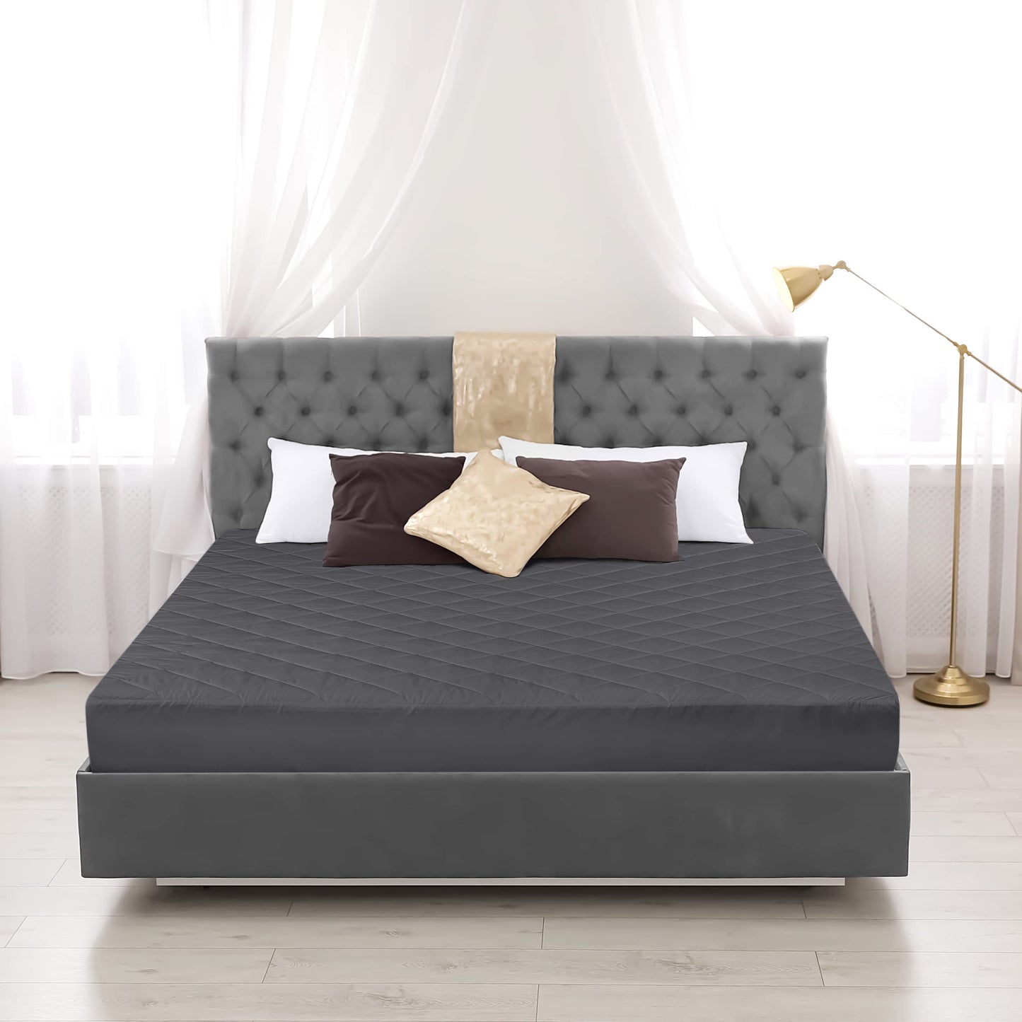 Quilted Fitted Mattress Pad, Queen Mattress Protector Topper with Deep Pocket Stretches up to 16 Inches, Machine Washable Mattress Cover by Utopia Bedding (Grey)