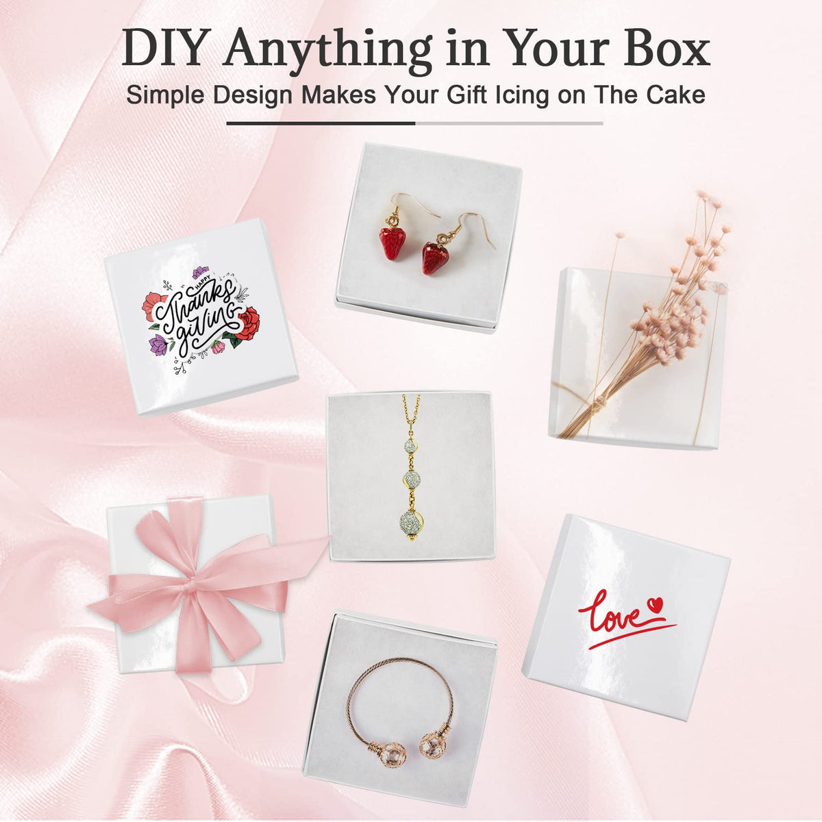 opaprain Cardboard Jewelry White Gift Boxes 20 Pack3.5×3.5×1 inches, its apply to displaying necklaces, rings, bracelets, earrings