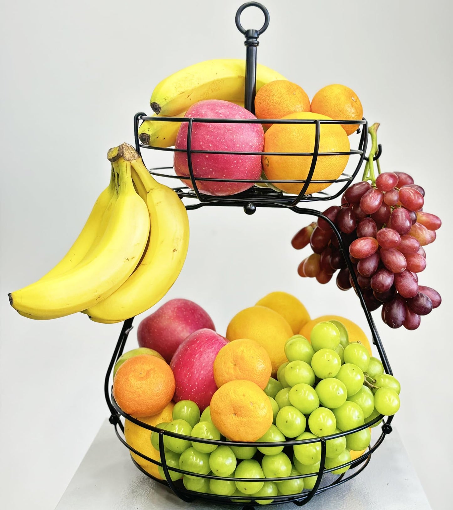 ASTLIHO House Warming Gifts New Home, Fruit Basket for Kitchen Counter, 2 Tier Countertop Fruit Bowl Vegetable Baskets with Banana Hanger, Storage Basket for Snack, Home Decor, Kitchen Appliances
