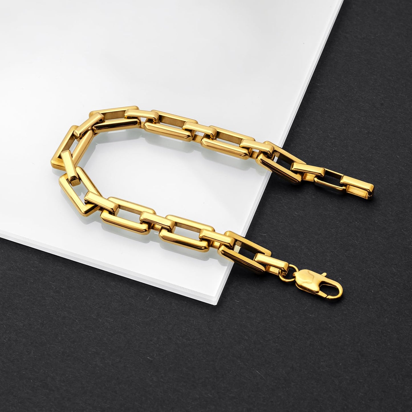LUCKY2+7 Bracelets for Men,Black Stainless Steel for Men Bracelets,Trendy Paperclip Short Bracelet Gifts for Husband Father Friends Gold
