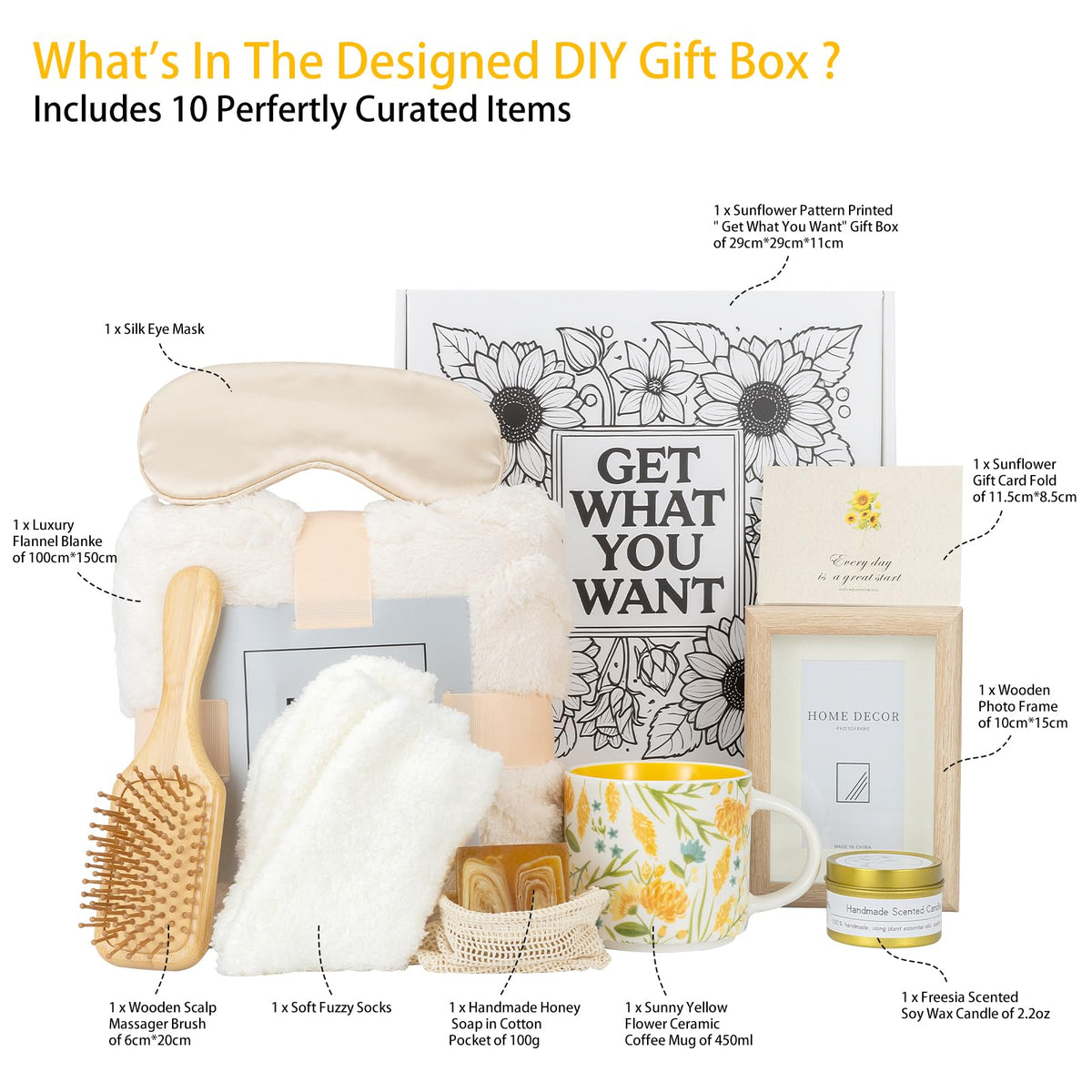 Foldifyzen Birthday gifts for women, Get well soon gift baskets,care package with sunflower coffee mug,sunflower pattern gift box to color as unique gift baskets for women.