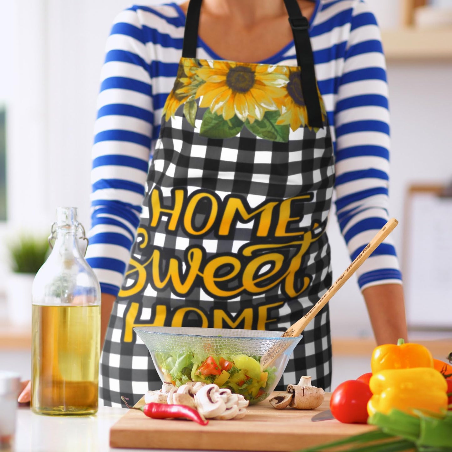 Bencailor 13 Pcs Sunflower Kitchen Set Sunshine Farmhouse Kitchen Decor Rustic Sunflower Dish Towels Retro Yellow Apron Oven Mitts and Pot Holders with Cute Wooden Tableware Set for Home