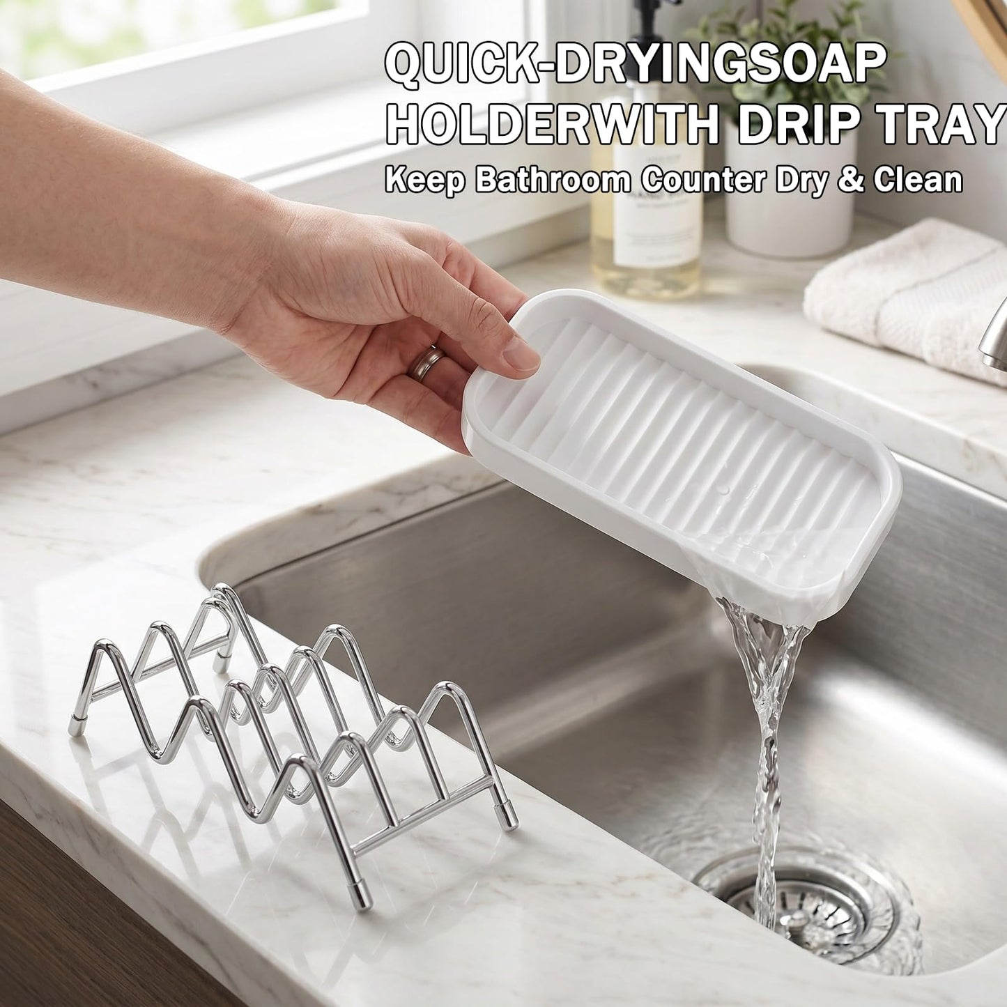 AD ADASTONE Soap Holder Dish for Shower — Stainless Steel Self Draining Bar Soap Case with Water Tray, Fits 2-3 Square Bars