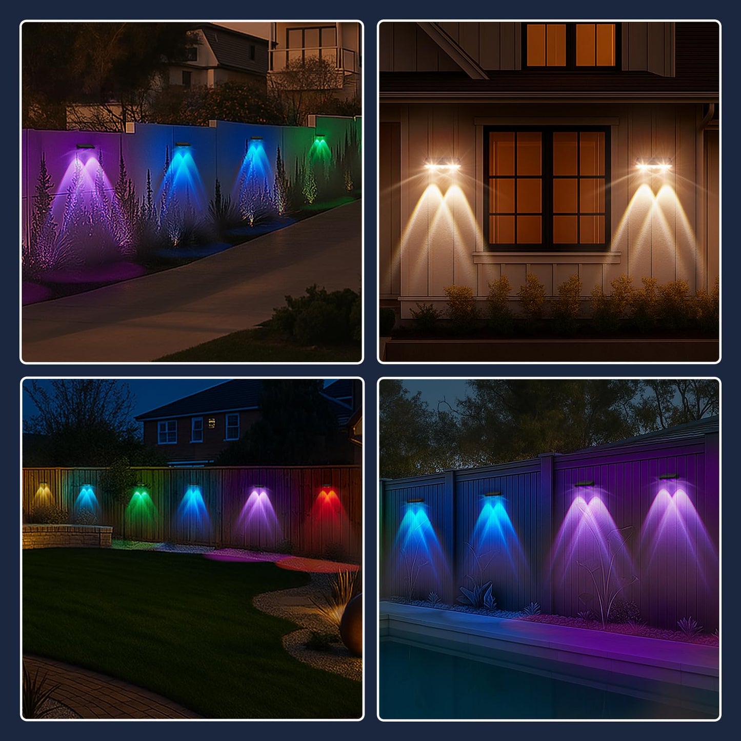 Flyingod Solar Fence Lights Outdoor 8 Pack – IP65 Waterproof Wireless Solar Deck Lights with 9 Color Modes, 80 Lumen Bright LED for Fence, Backyard, Patio, Pool, Wall – 12+ Hour Runtime, No Wiring